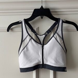 Champion Women's White and Black Zip-Front Sports Bra